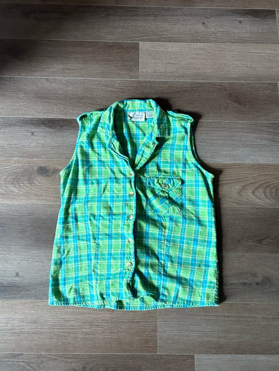 First avenue Tops - Green and Blue Plaid Button-Up Top